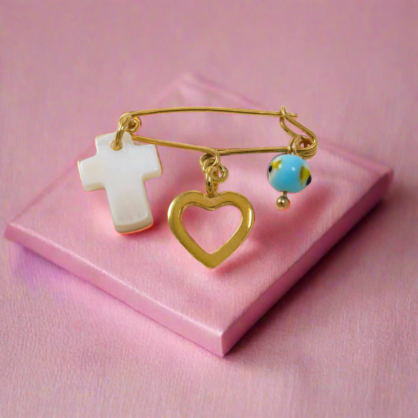 Baby Pin gold plated sterling silver charm - Heart (II) - Katerina Roukouna