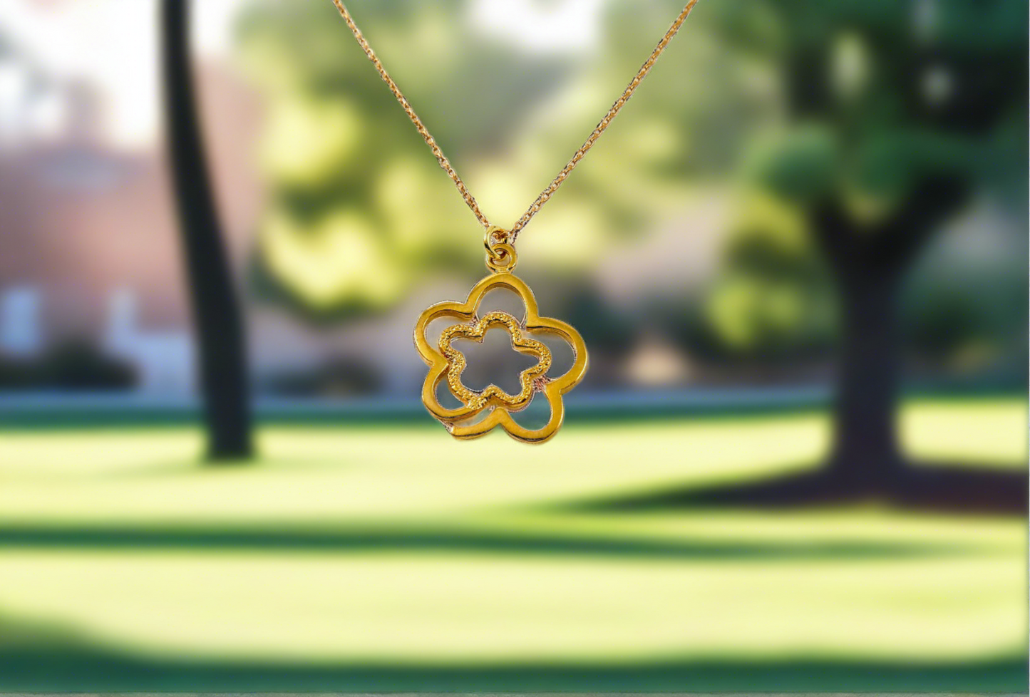 Double flower gold plated stering silver necklace