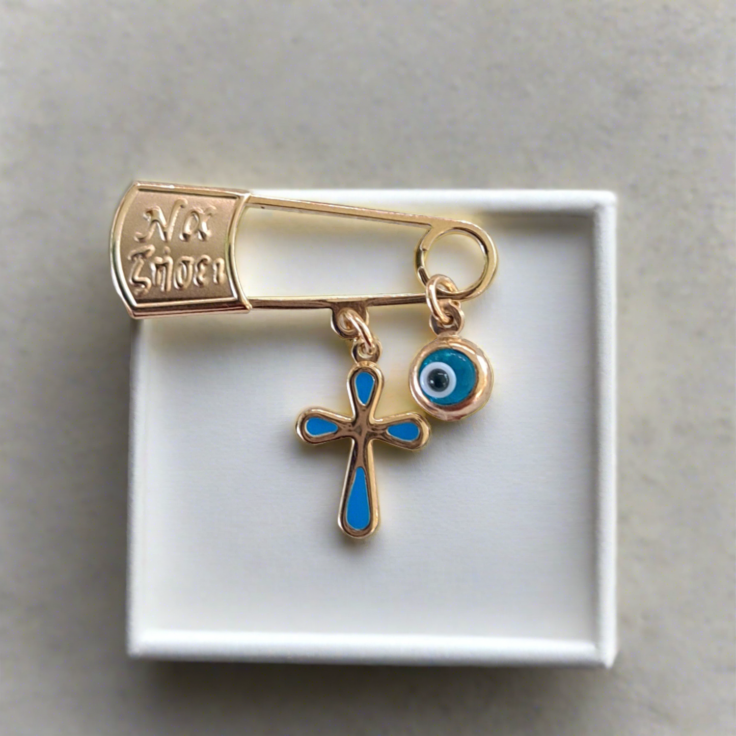 9K blue cross baby charm - Katerina Roukouna