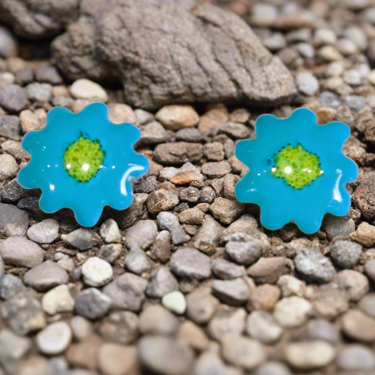 Blue flower stud sterling silver earrings