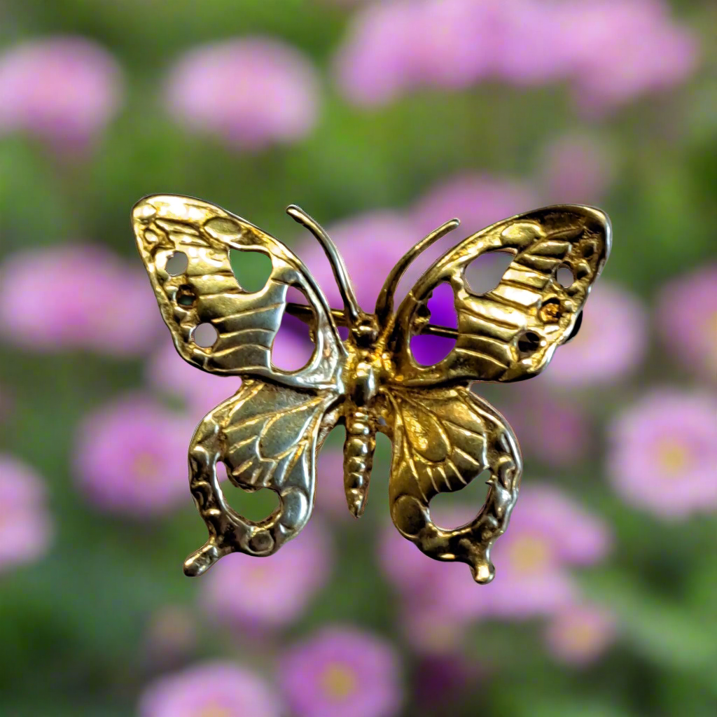 Butterfly-gold plated sterling silver brooch - Katerina Roukouna
