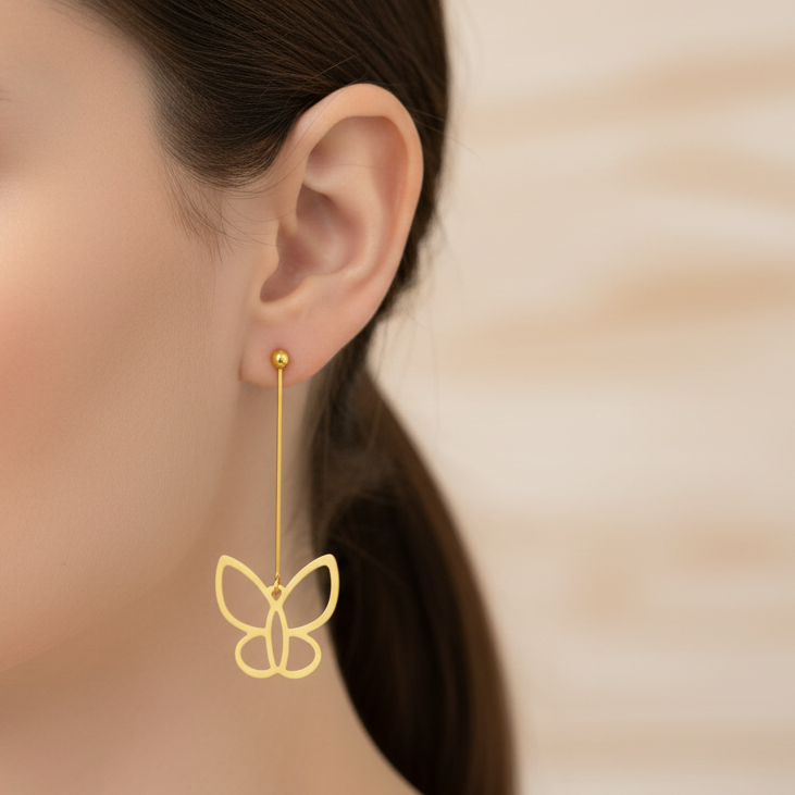 Butterfly long gold plated earrings - Katerina Roukouna