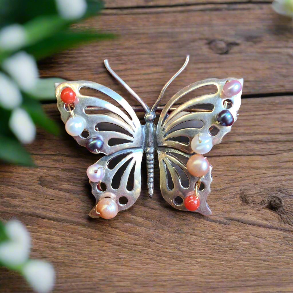 Buttefly sterling silver brooch with gems - Katerina Roukouna