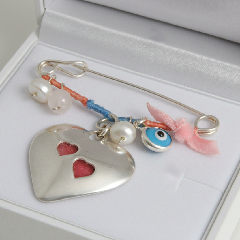 Handmade sterling silver -Baby girl lucky charm heart. - Katerina Roukouna