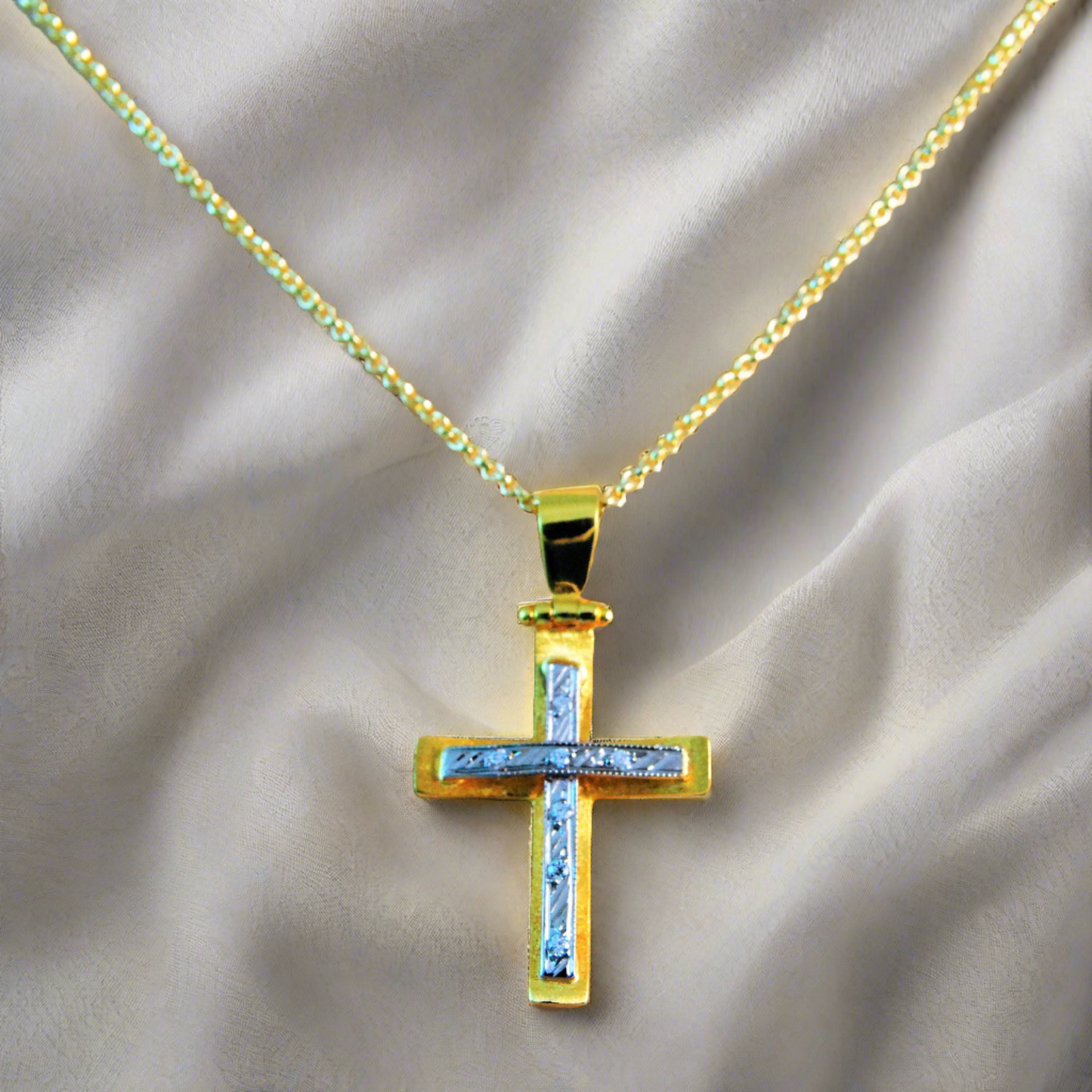 14K Handmade Gold Cross with zirkons (ΙΙ) - Katerina Roukouna