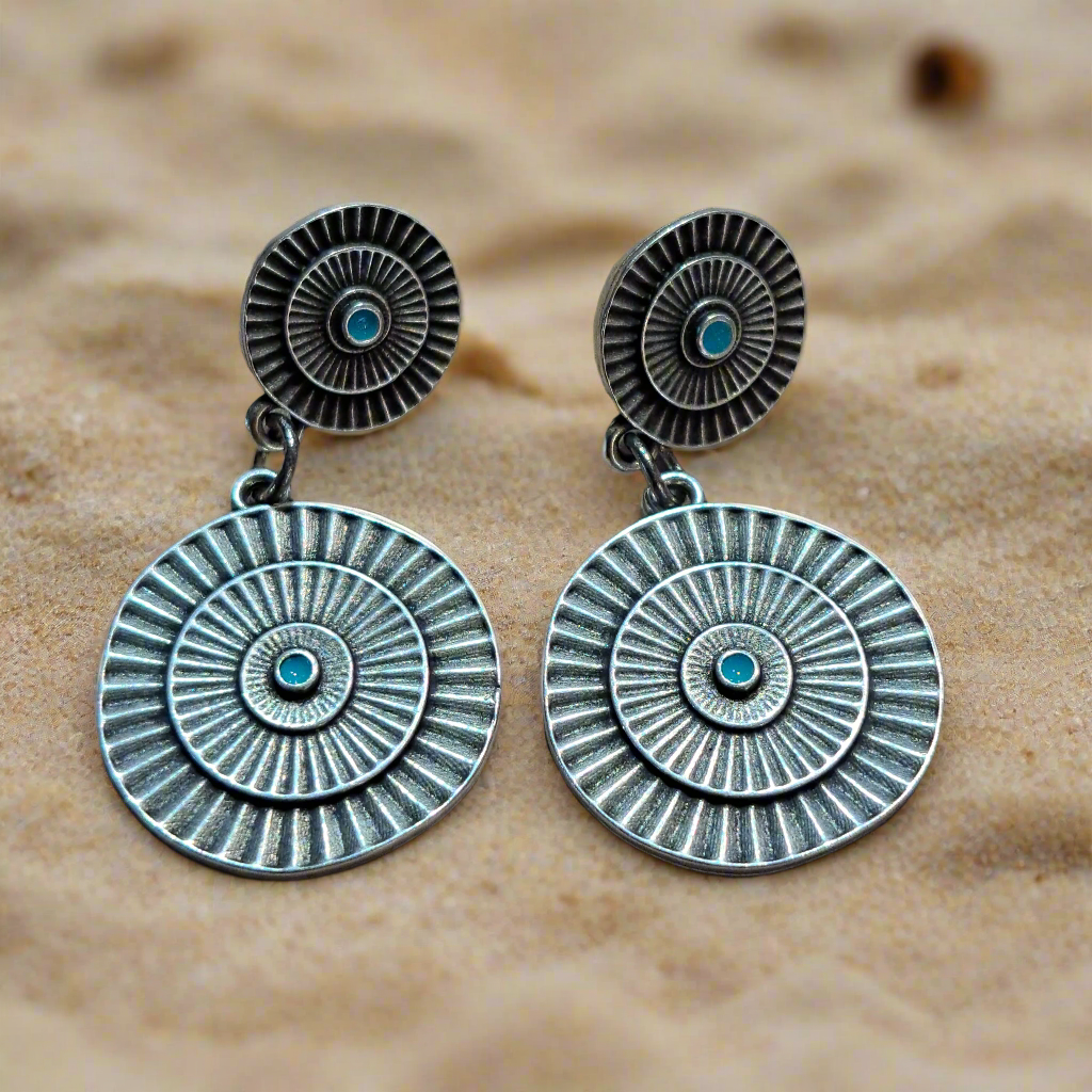 Ethnic style earrings with blue enamel