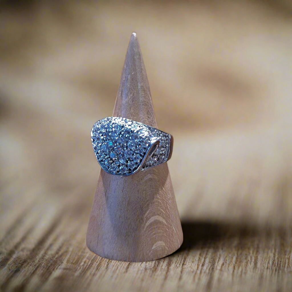Folded sterling silver ring with zirkons - Katerina Roukouna