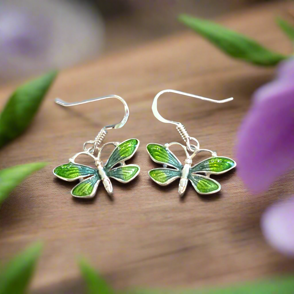 Green-blue butterflies silver earrings - Katerina Roukouna
