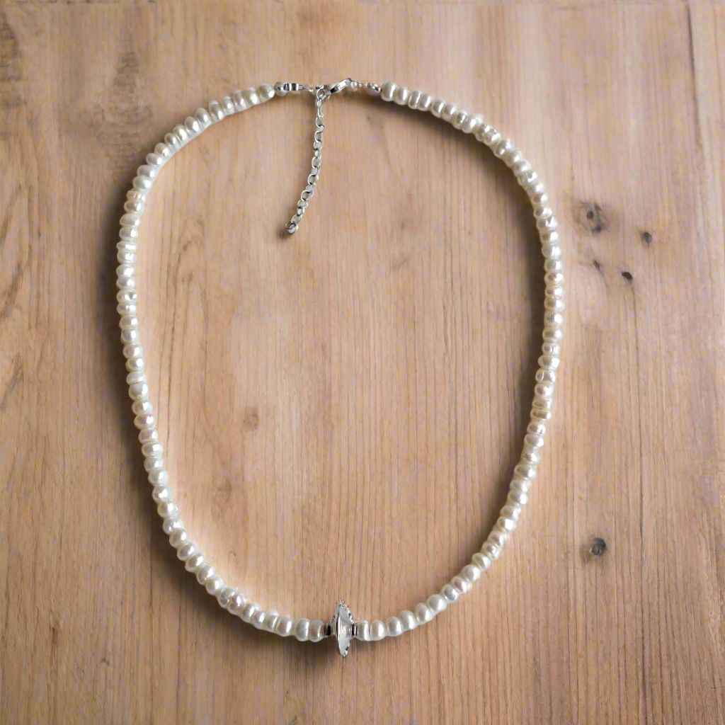 Handmade necklace with fresh water pearls and sterling silver - Katerina Roukouna