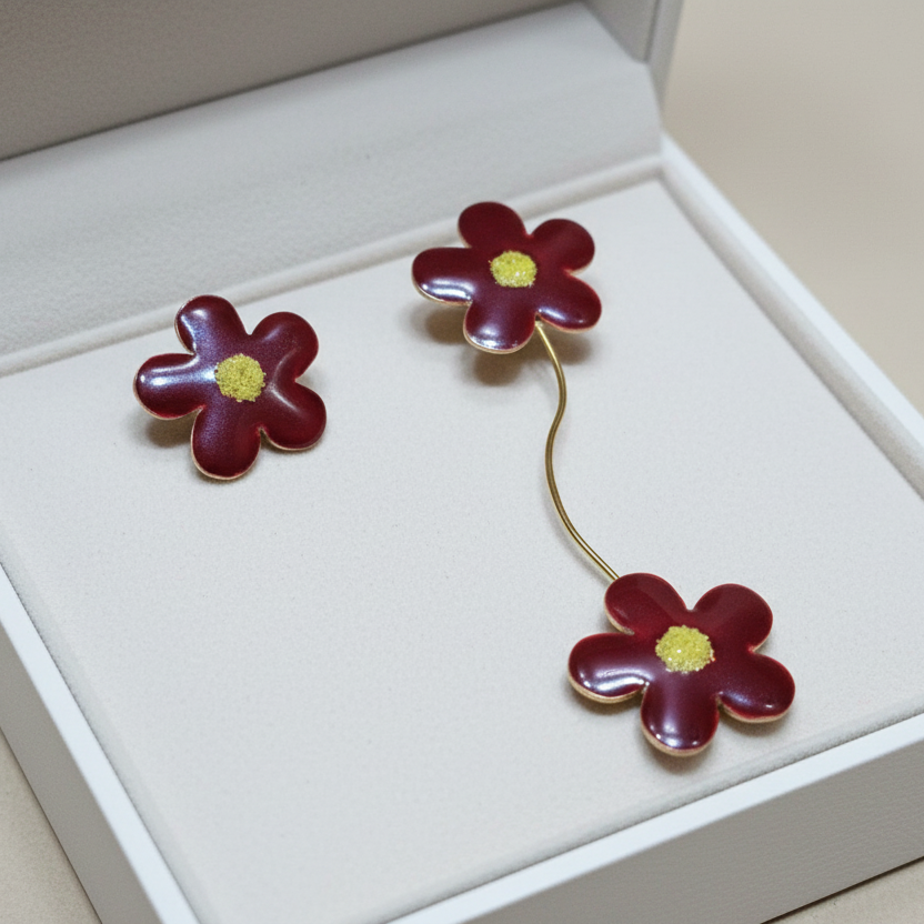 Handmade earrings with red flowers - Katerina Roukouna