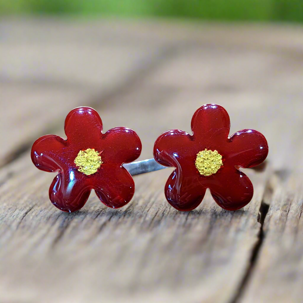 Handmade sterling silver ring with two flowers - Katerina Roukouna