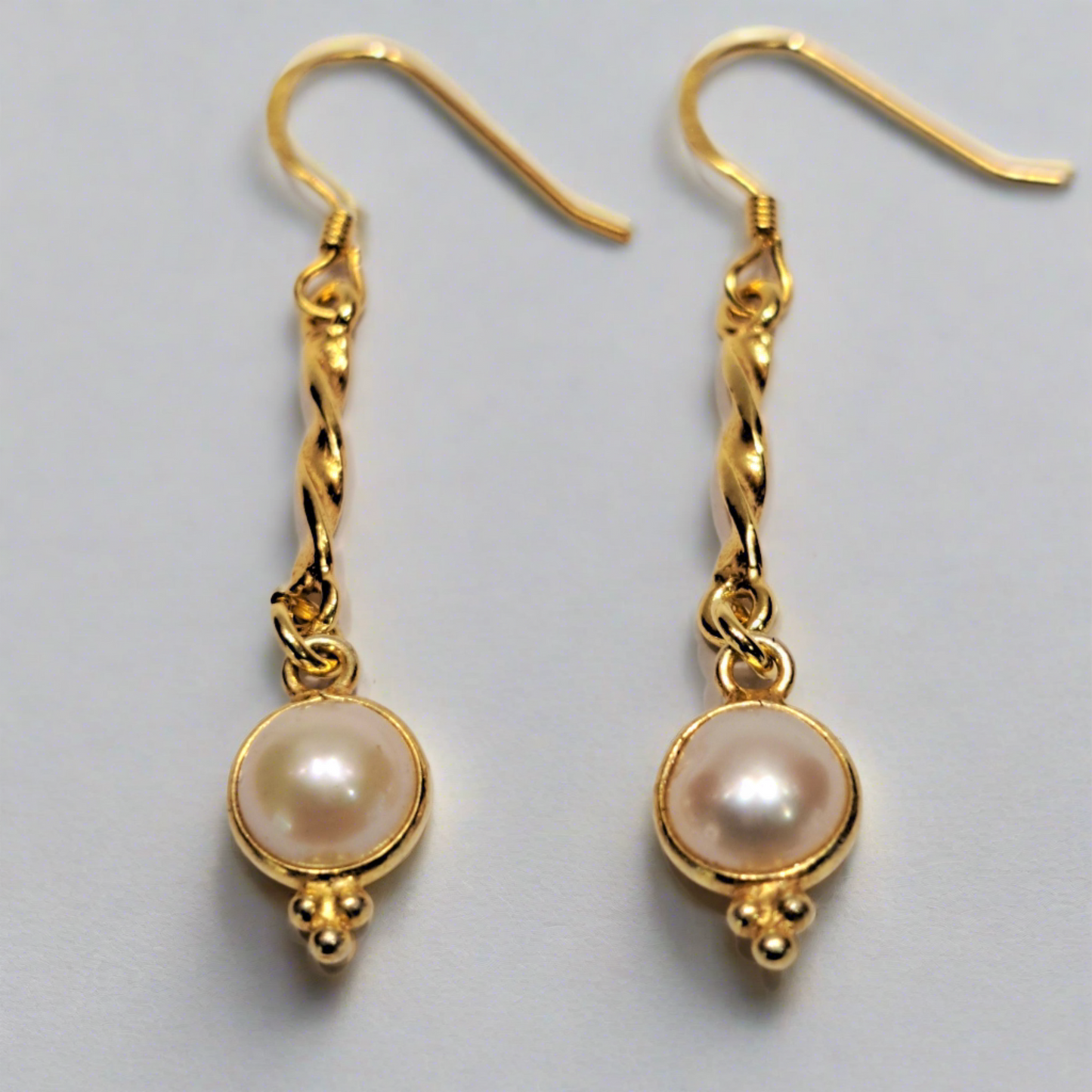 Handmade gold plated sterling silver earrings with pearls - Katerina Roukouna
