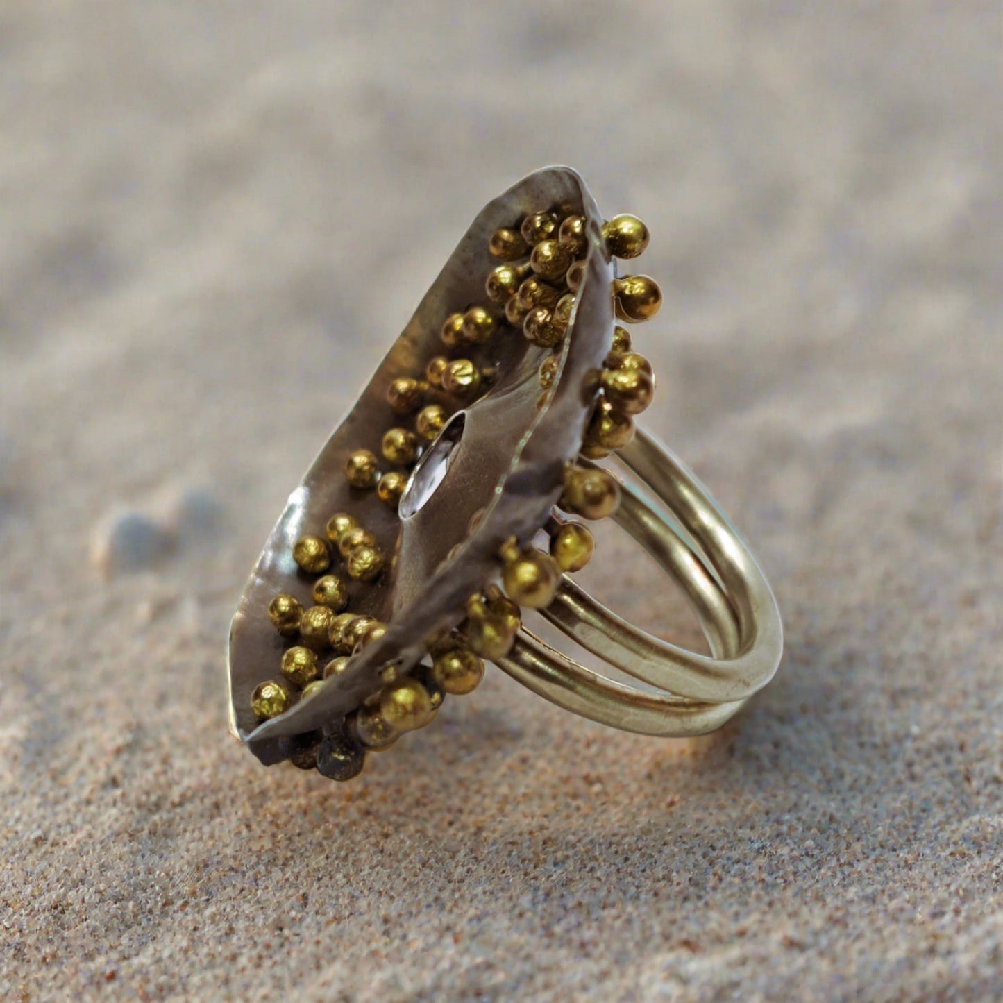 Handmade round ring-german silver and brass