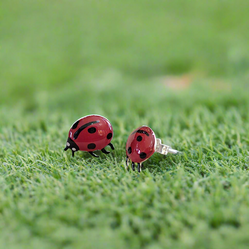 Lady bugs silver earrings