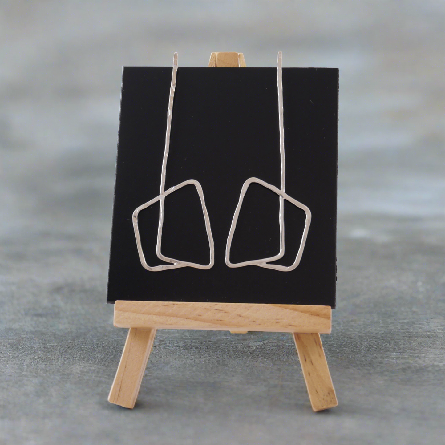 One Line Complex Rectangle Silver Earrings - Katerina Roukouna