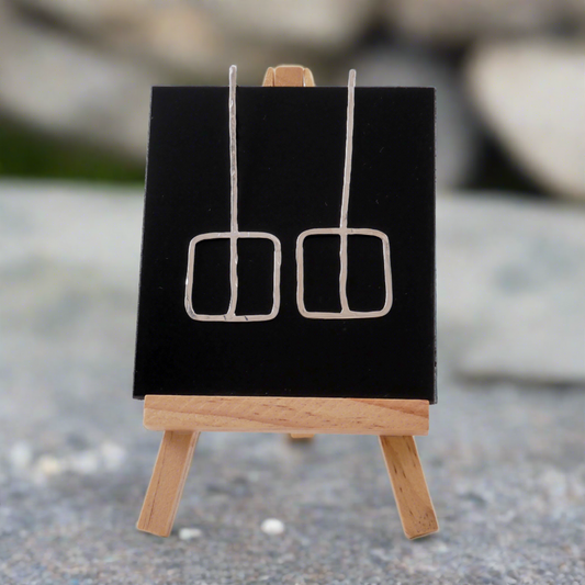 One Line Square Silver Earrings