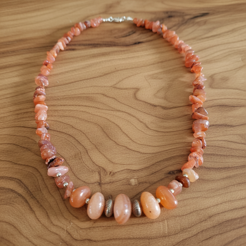 Handmade necklace with cornelians and sterling silver elements - Katerina Roukouna