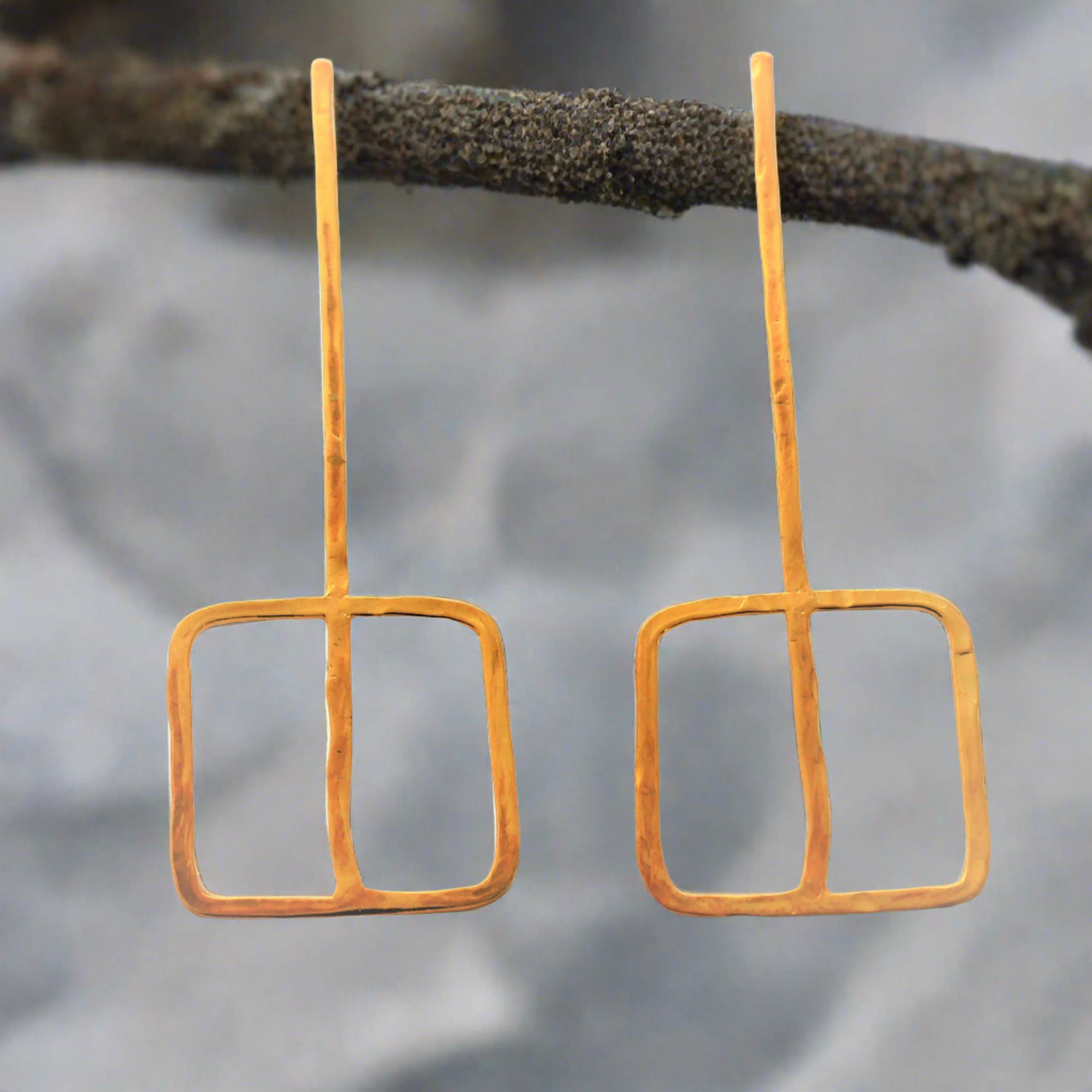 One Line Square Silver Earrings - Katerina Roukouna