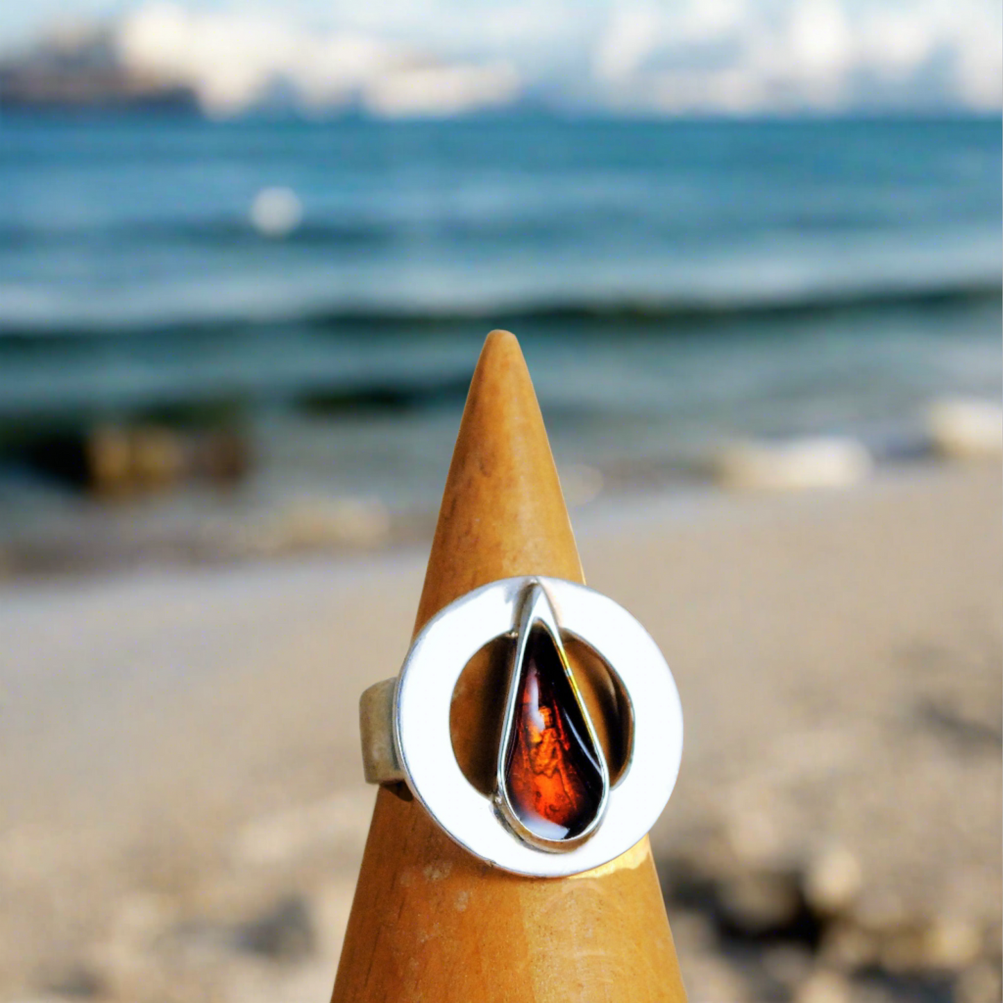 Orange drop sterling silver ring