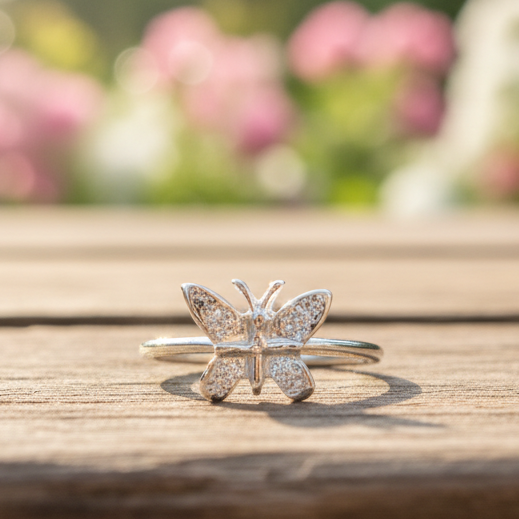 Tiny butterfly sterling silver ring - Katerina Roukouna