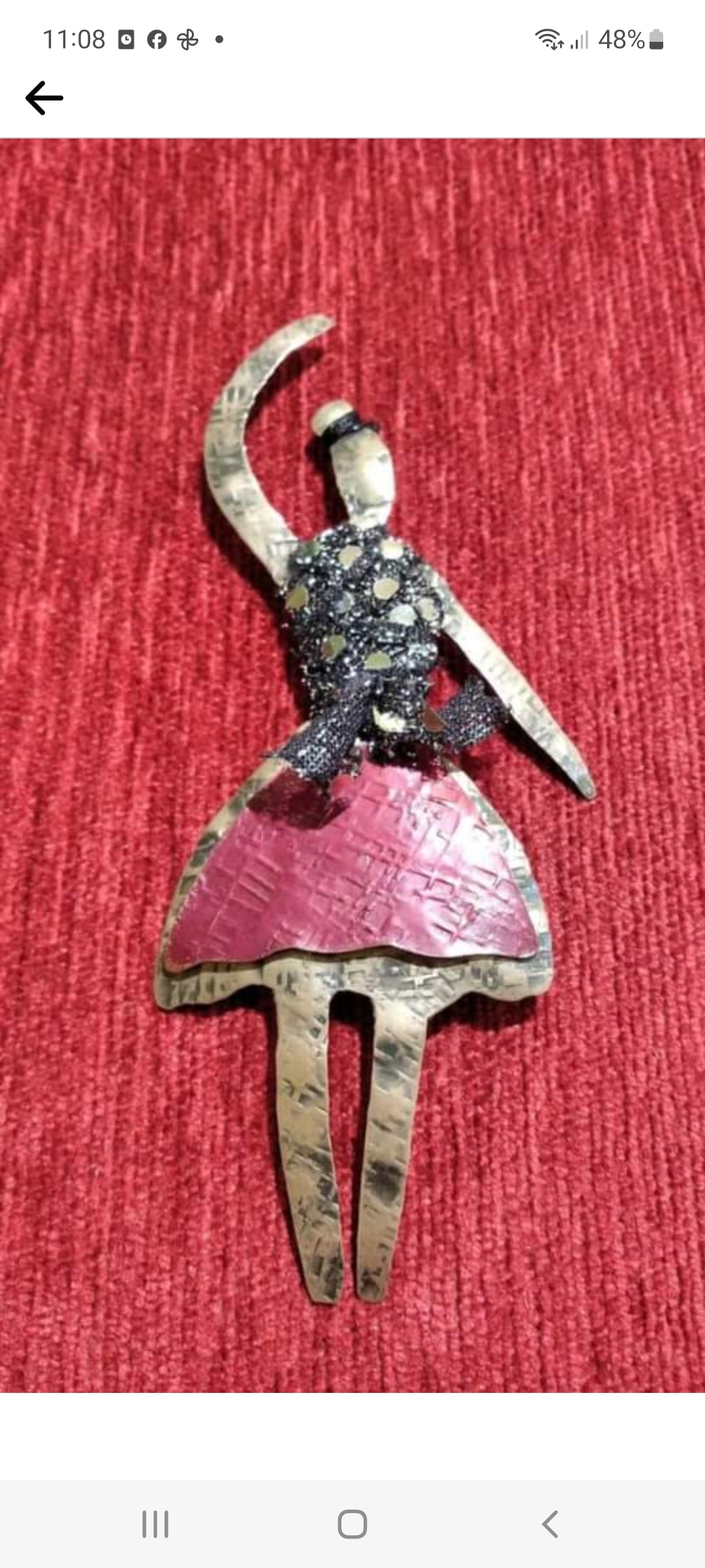 Handmade silver brooch with a dancer