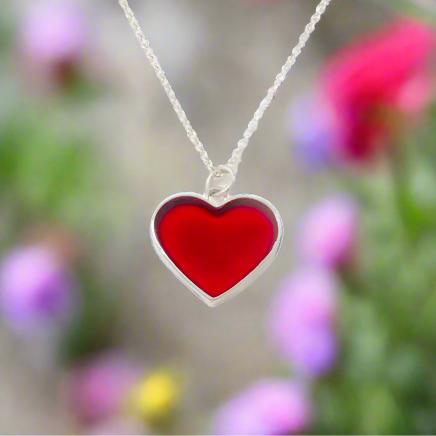Red heart sterling silver ring