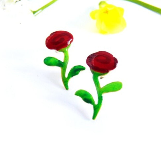 Red flowers stud earrings - Katerina Roukouna