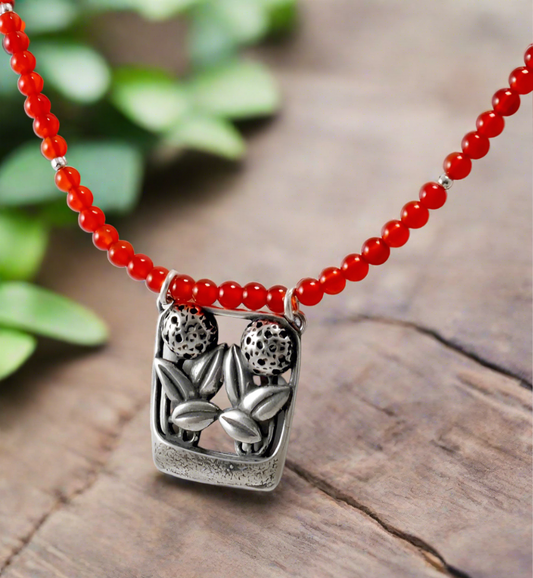 Flower Pot with carnelians Necklace - Katerina Roukouna