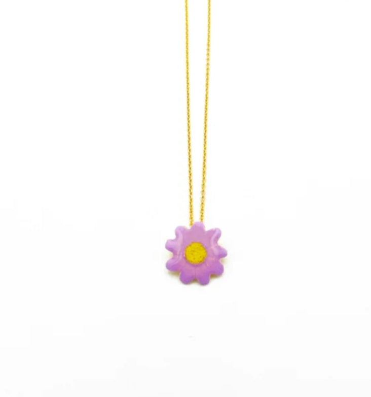 Purple and yellow tiny flower necklace