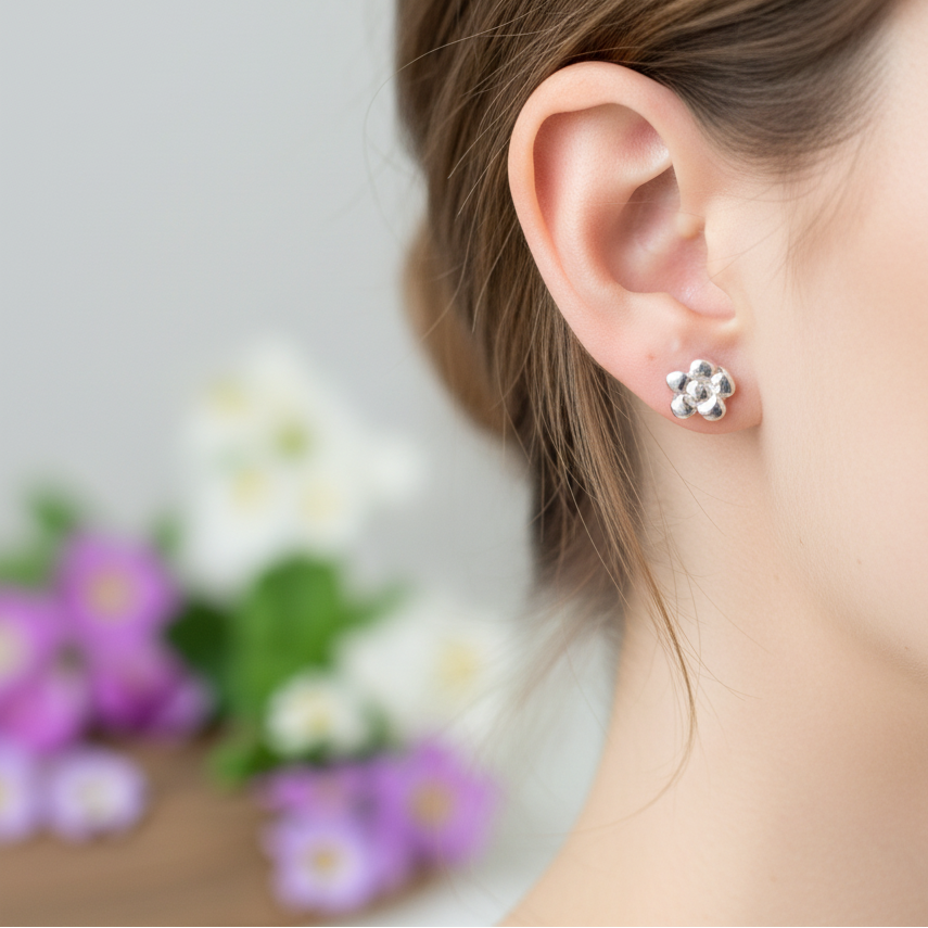 Flowers stud silver earrings - Katerina Roukouna