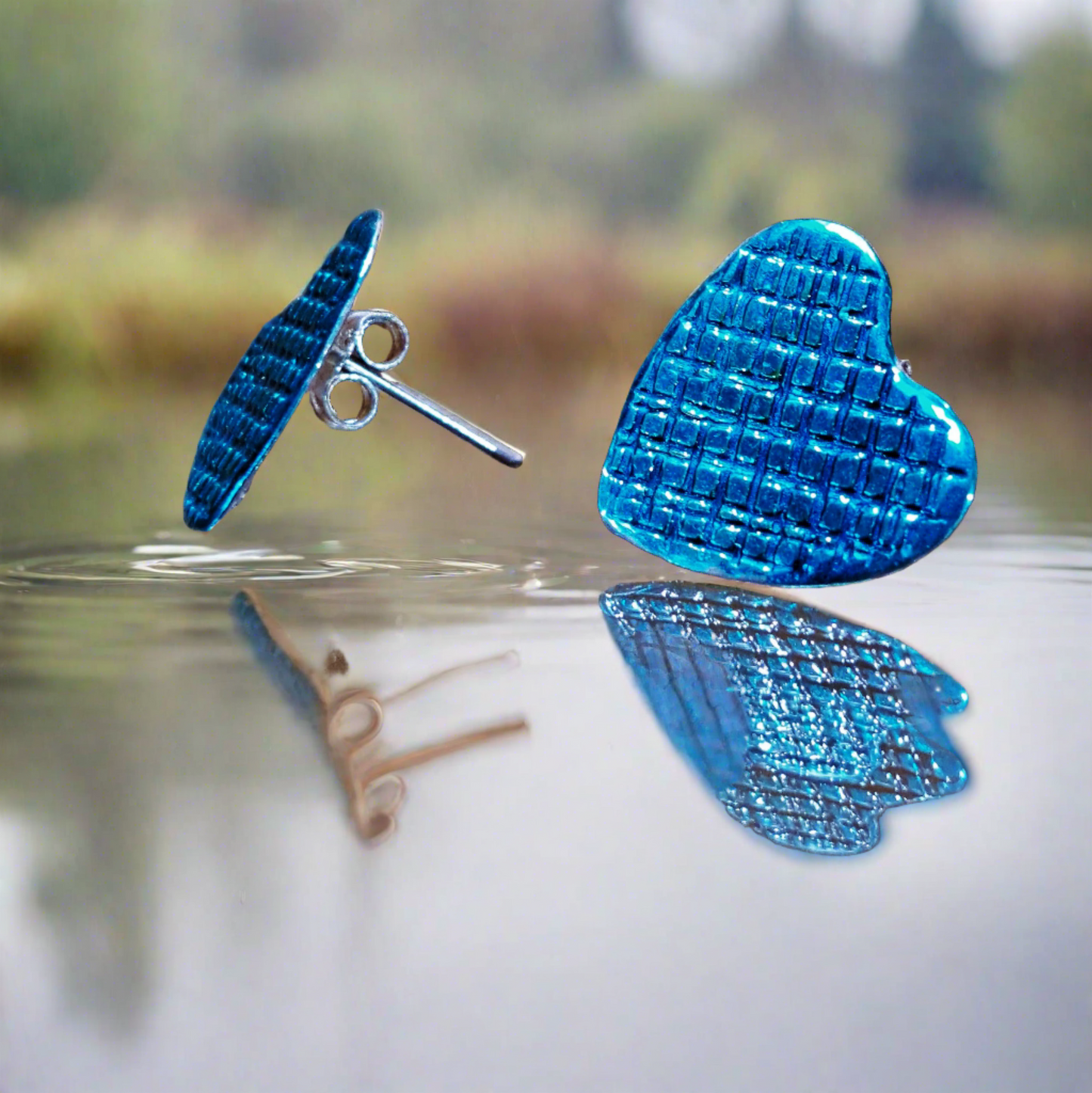 Ασημένια σκουλαρίκια με τυρκουαζ καρδιές