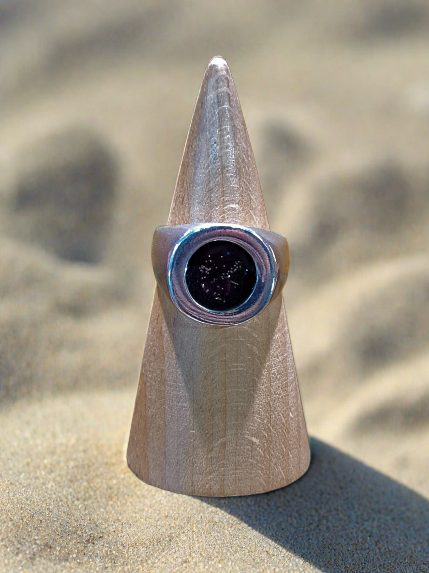 Sterling silver ring with black enamel