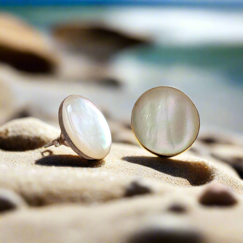 Sterling silver earrings with mother of pearl. - Katerina Roukouna