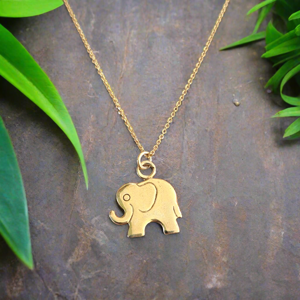 Happy elephant gold plated silver necklace. - Katerina Roukouna