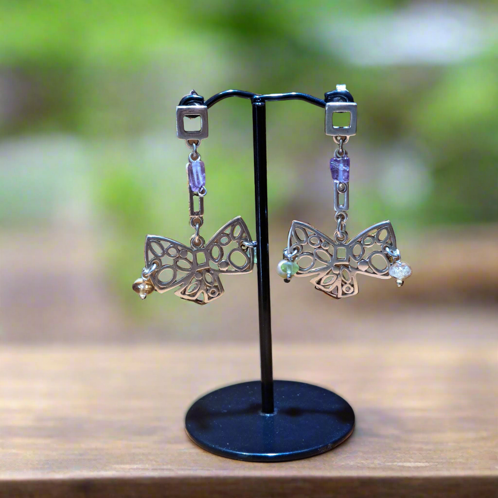 Handmade sterling silver earrings with bows - Katerina Roukouna