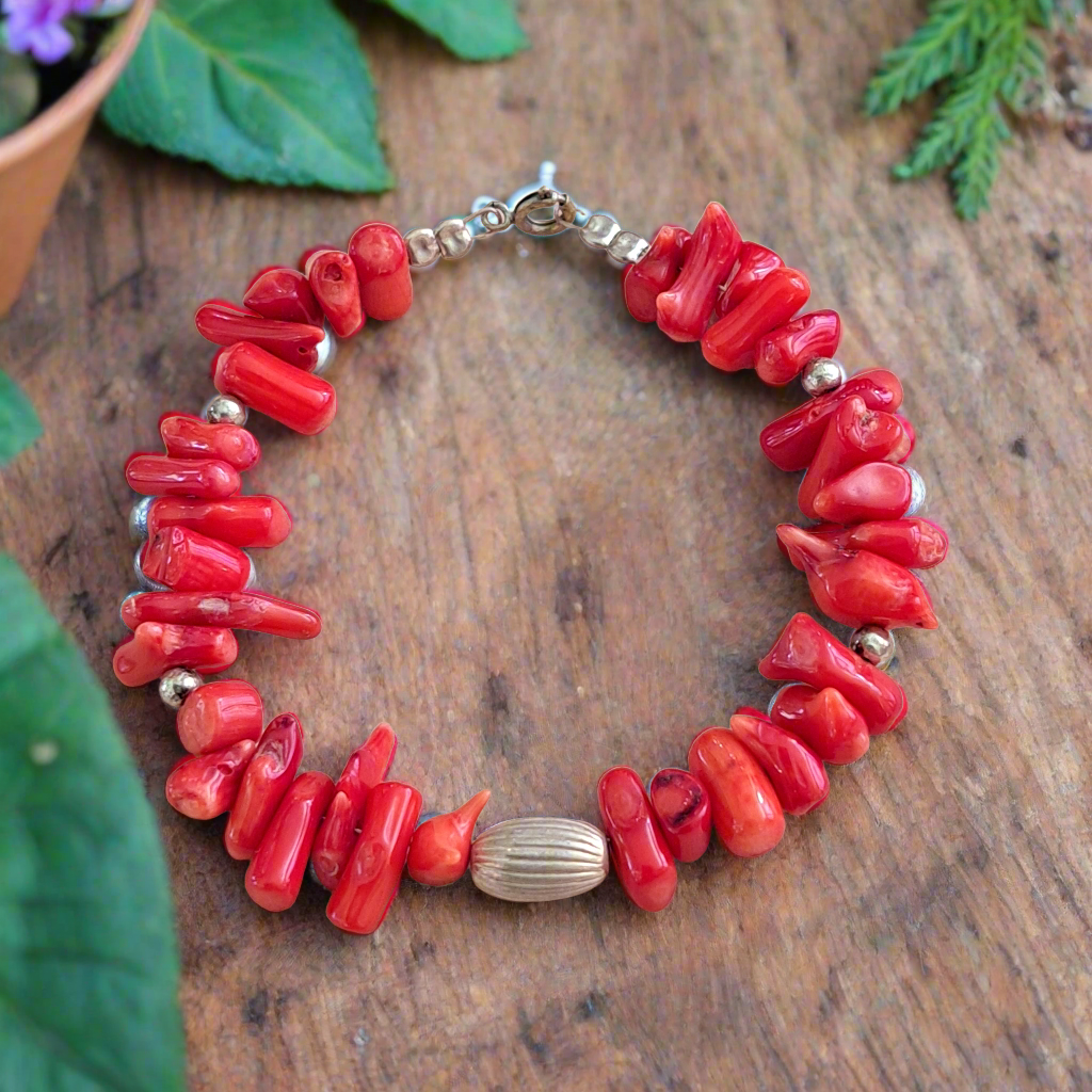 Handmade bracelet with Corals and sterling silver - Katerina Roukouna