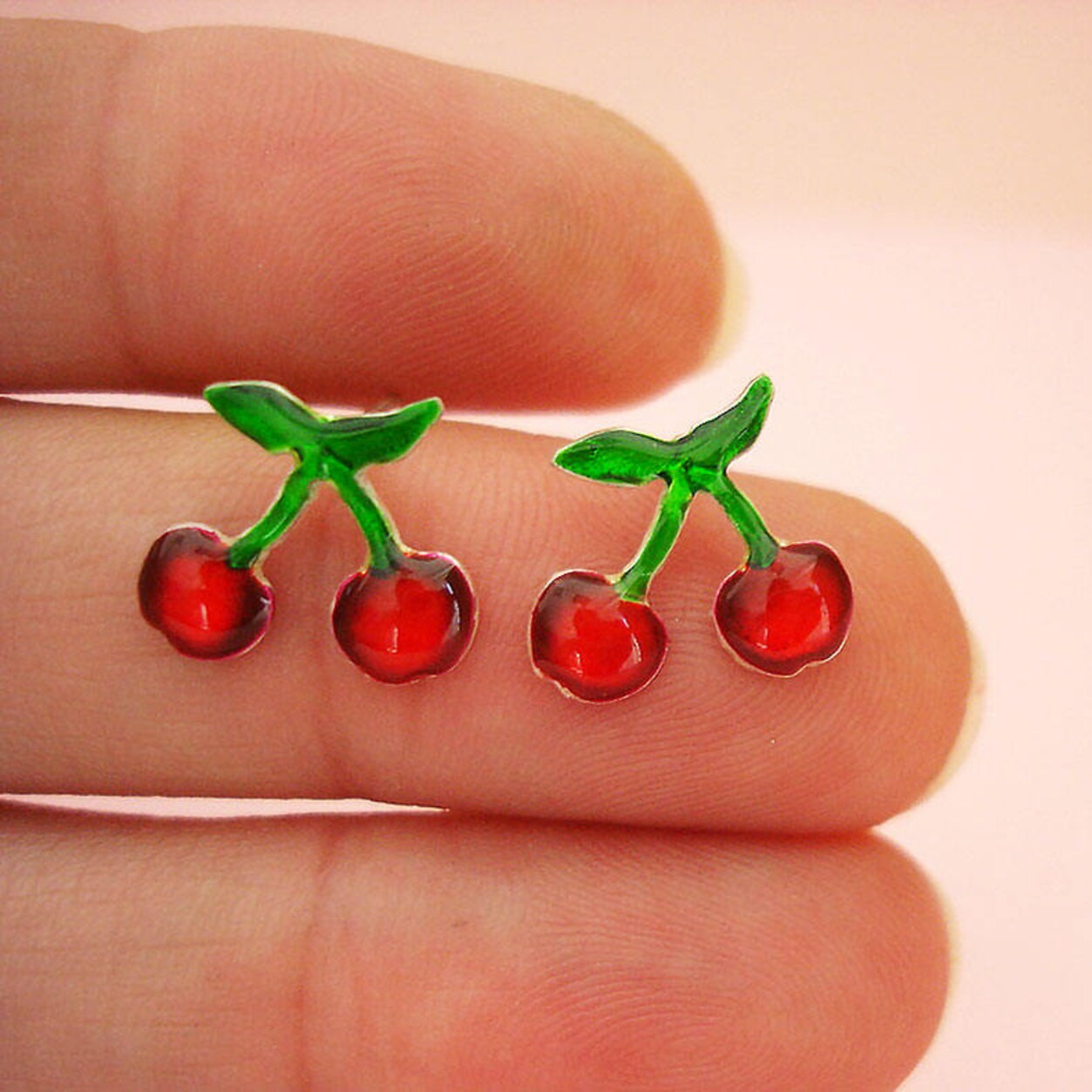 Cherries sterling silver stud earrings - Katerina Roukouna