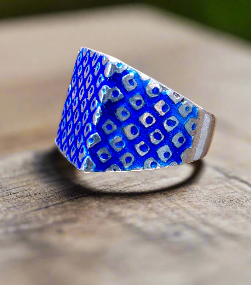 Rectangular blue silver ring - Katerina Roukouna