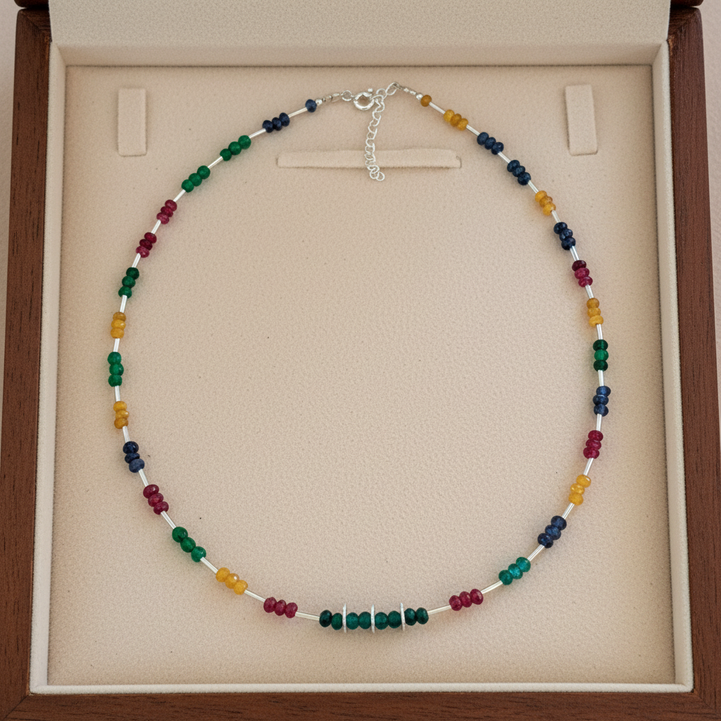 Handmade necklace with sterling silver and colorful gems - Katerina Roukouna