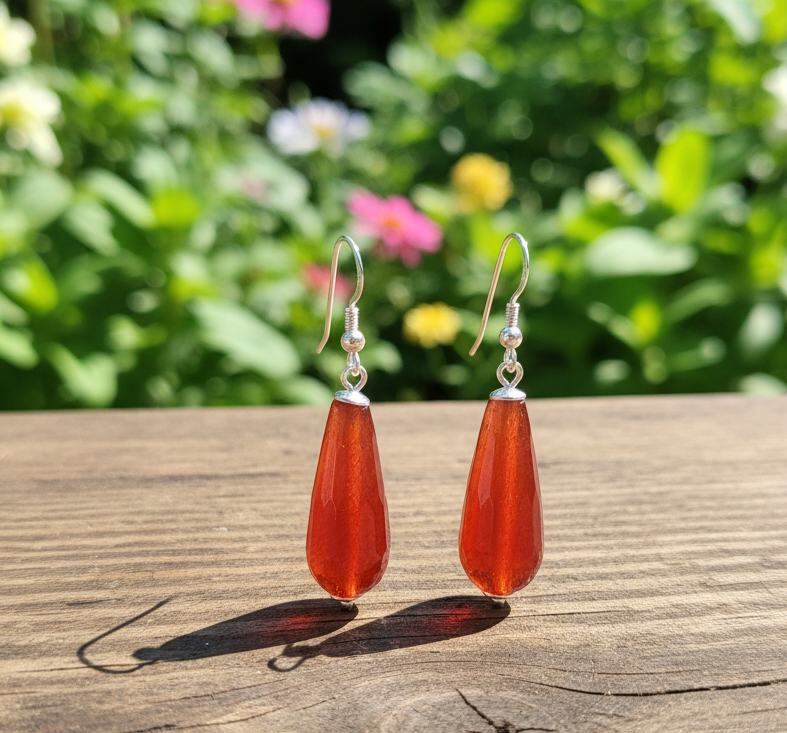 Handmade sterling silver earrings with drop cornelians - Katerina Roukouna