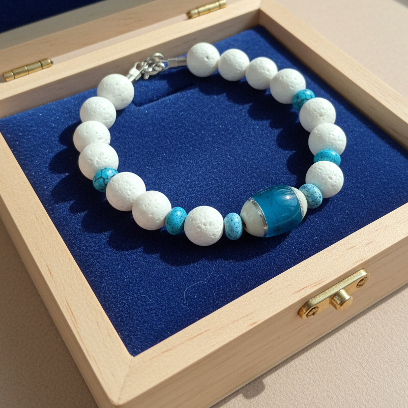 Handmade bracelet with white corals turquoise and haolites