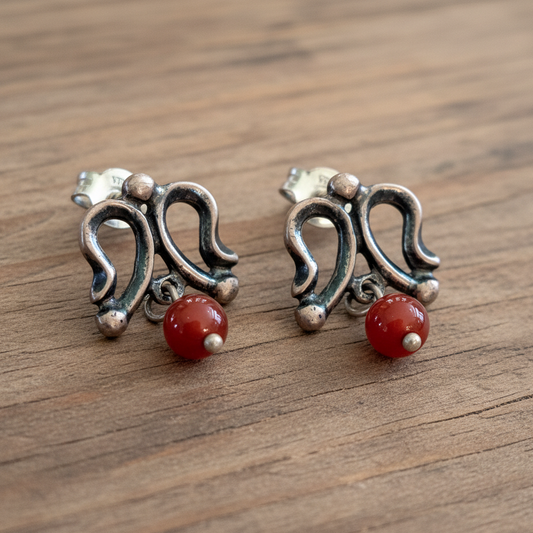 Handmade antique style sterling silver earrings with carnelians - Katerina Roukouna