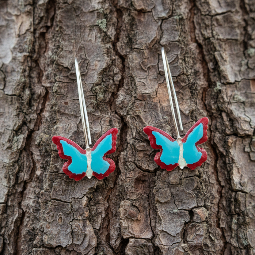 Handmade blue butterfies- sterling silver earrings . - Katerina Roukouna