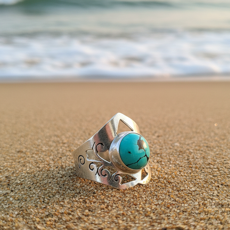 Handmade sterling silver ring with turquoise - Katerina Roukouna