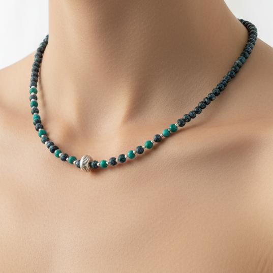 Handmade necklace with sterling silver turquoise and sodalites