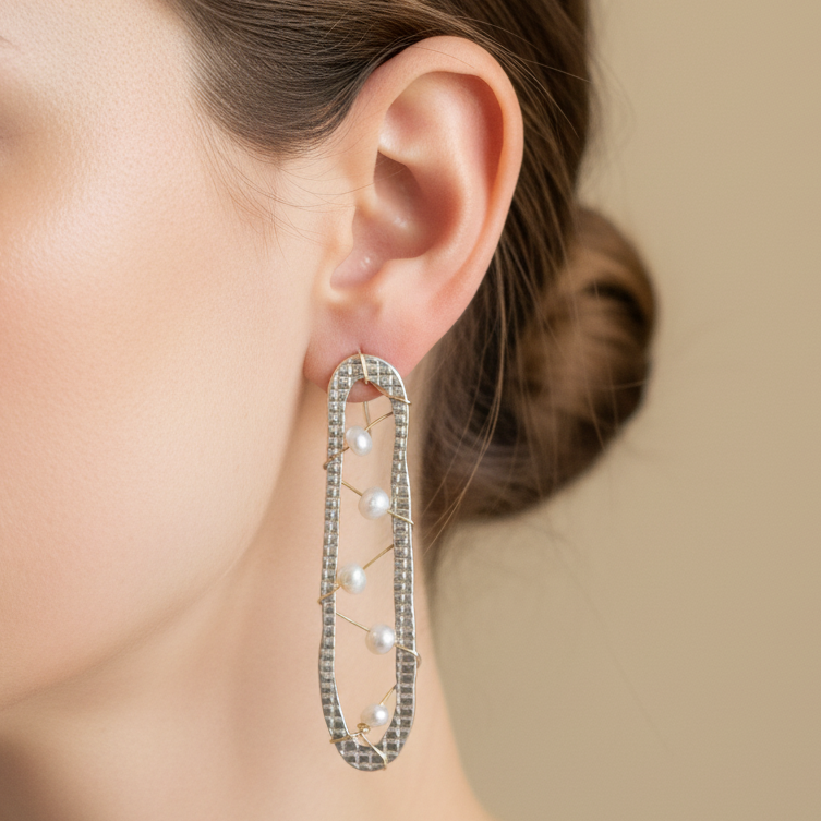 Handmade sterling silver earrings with pearls