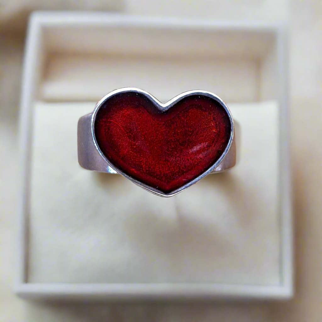 Red heart sterling silver ring