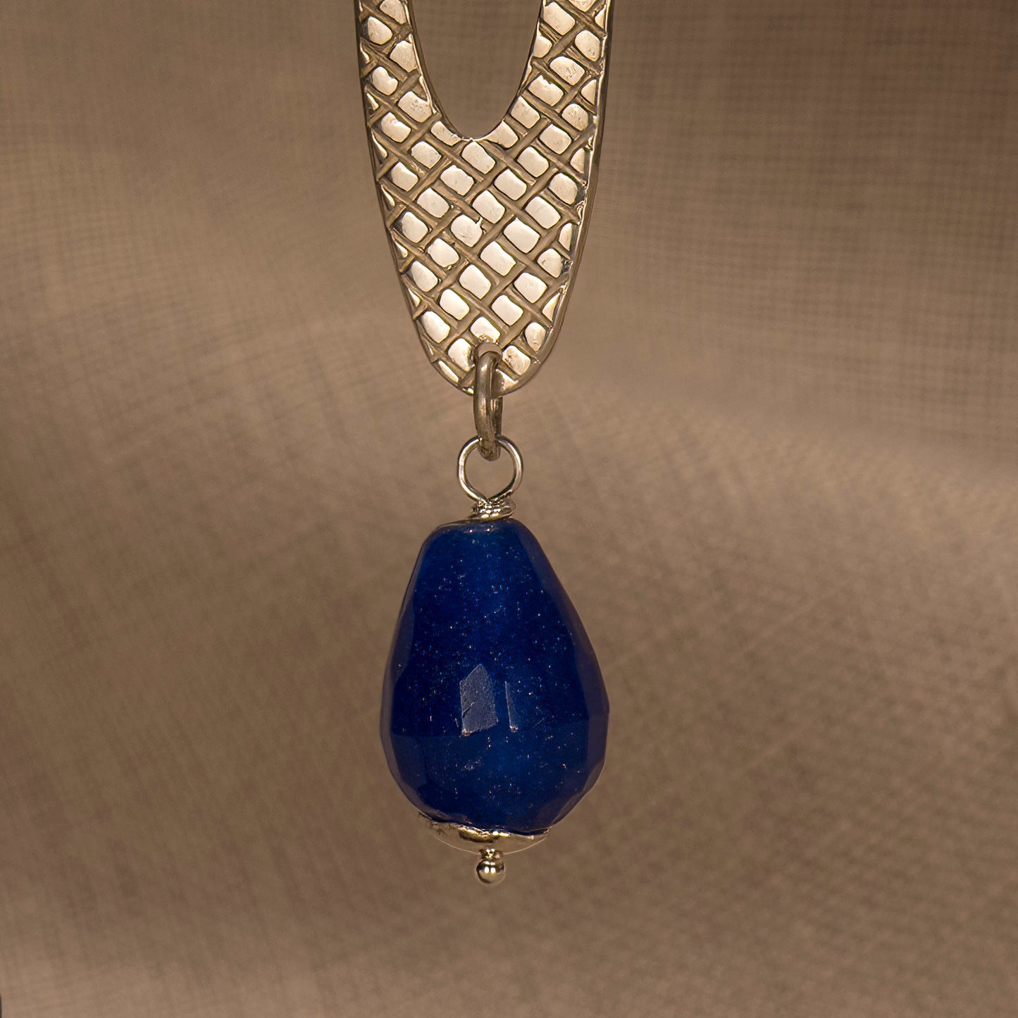 Oval silver earrings with blue agates - Katerina Roukouna