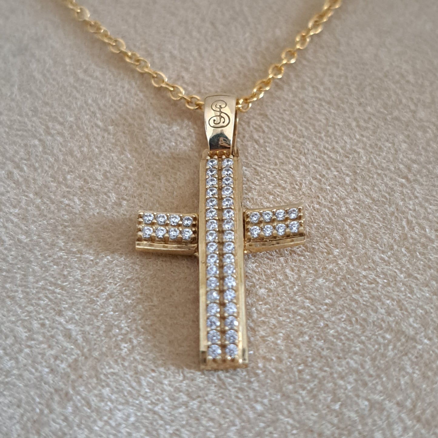 14k Yellow Gold Cross with zirkons