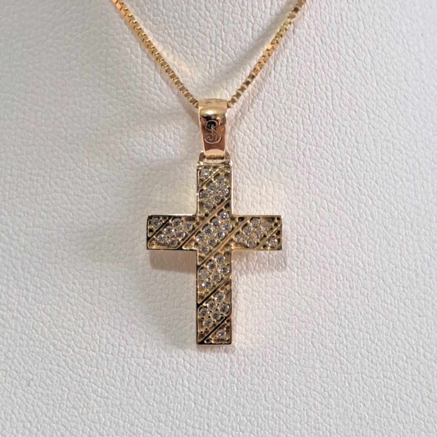 14k Yellow Gold Cross with zirkons -A